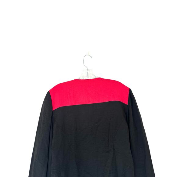 Chico's Blazer Black Red Art To Wear Mixed Media Sequin Open Front Relaxed XL - Picture 8 of 11